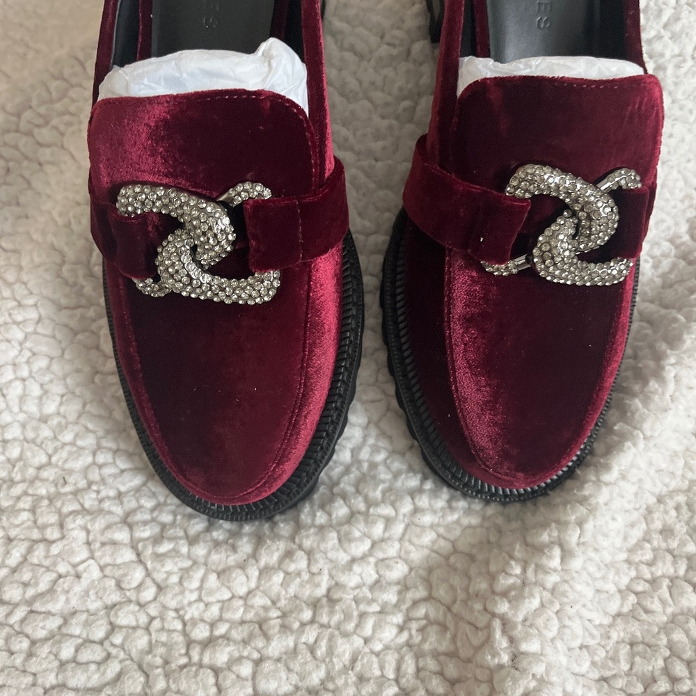 burgundy felt mules
